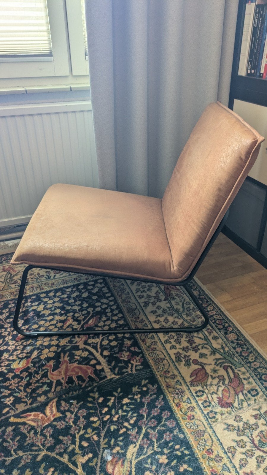Cognac Fauteuil Zwarte Metalen Poten Microleder, Huis en Inrichting, Fauteuils, Ophalen, Overige materialen, Minder dan 50 cm
