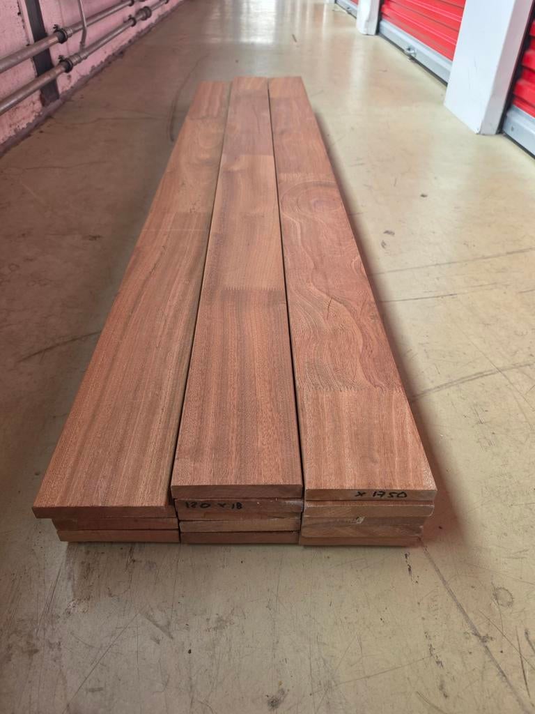 Houten planken Mahonie - 120 x 18 x 1750 mm, Doe-het-zelf en Verbouw, Hout en Planken, Gebruikt, Minder dan 25 mm, Ophalen of Verzenden