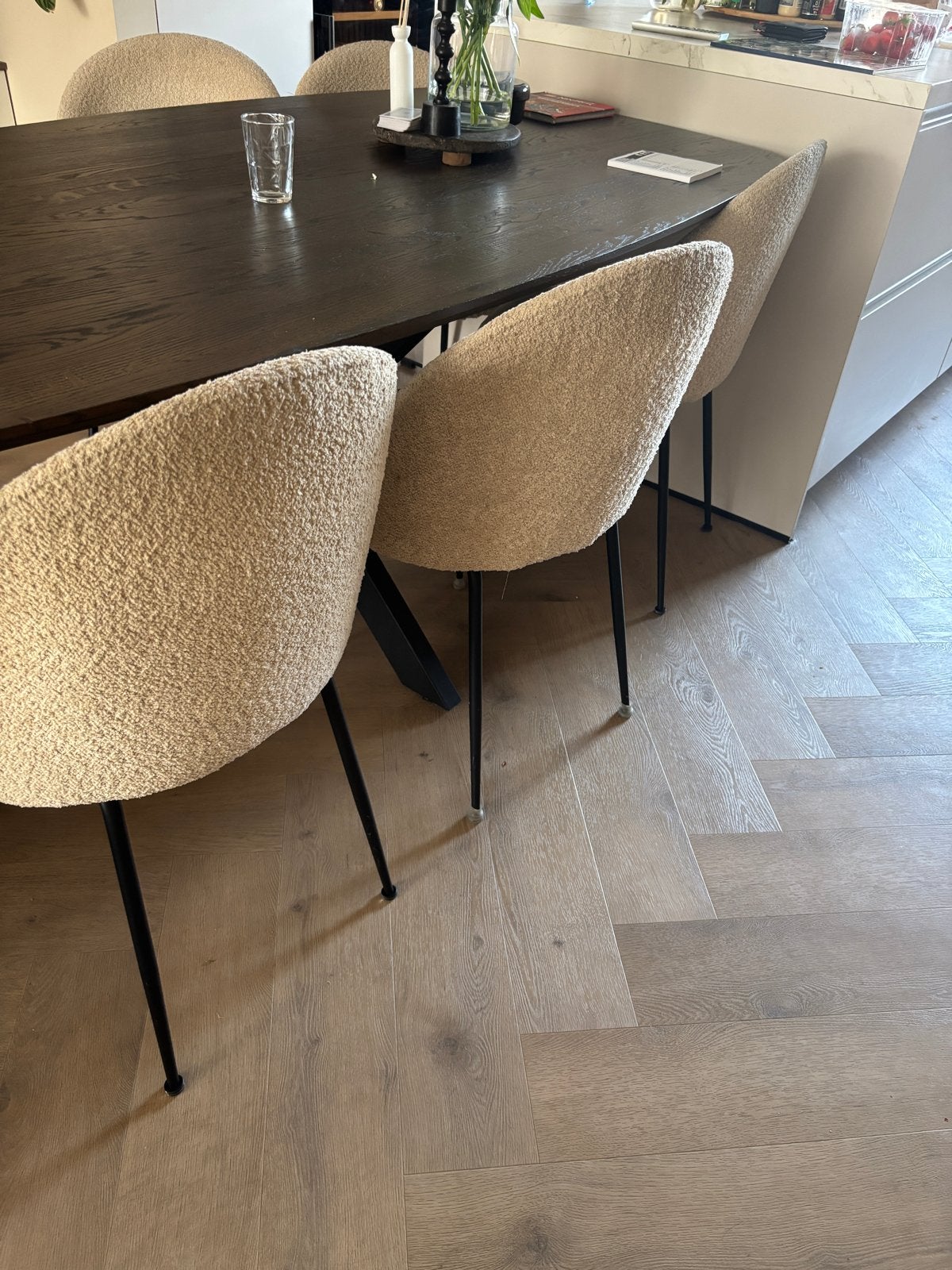 6x stoelen met ecru sfof, Ophalen, Gebruikt, Twee, Overige kleuren