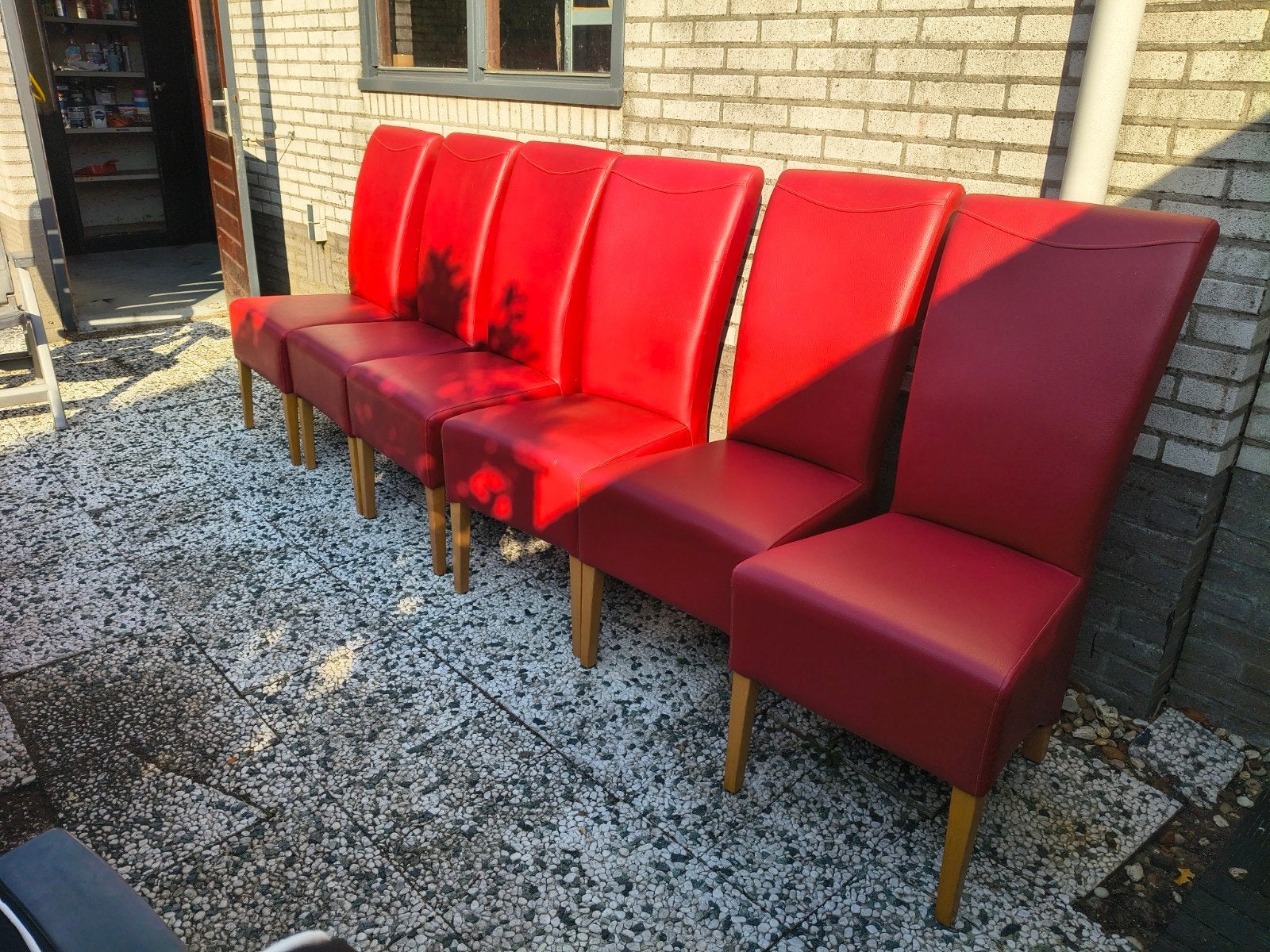 Rode leren eetkamerstoelen (set van 6 stuks), Ophalen, Gebruikt, Leer, Vijf, Zes of meer stoelen