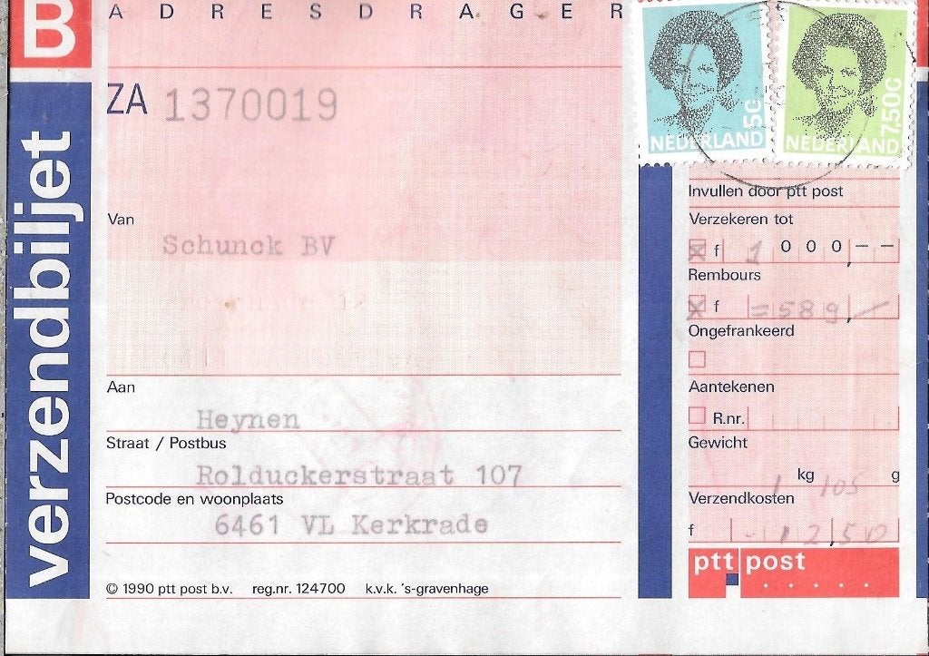 Verzendbiljet Rembours <1000 verzekeren < 1000, Ophalen of Verzenden, Overige typen