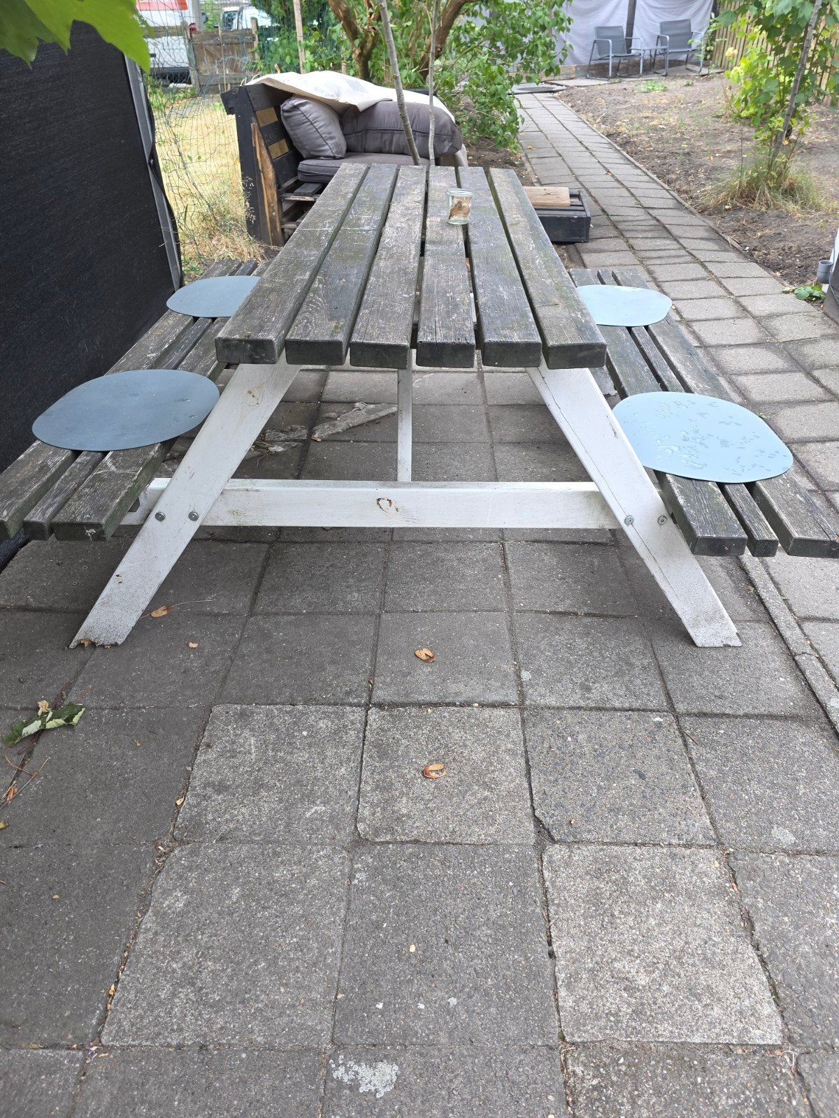 Houten picknicktafel met 4 zitplaatsen, Ophalen of Verzenden, Gebruikt, Rechthoekig, Hout
