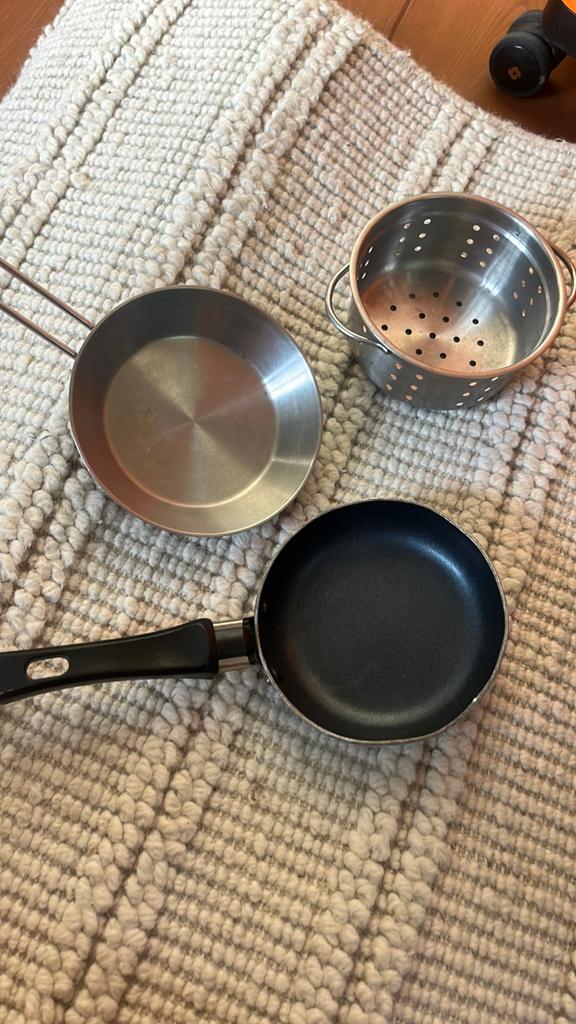 Pannetjes speelkeuken - leuk!, Ophalen of Verzenden, Zo goed als nieuw, Rvs, Pannenset
