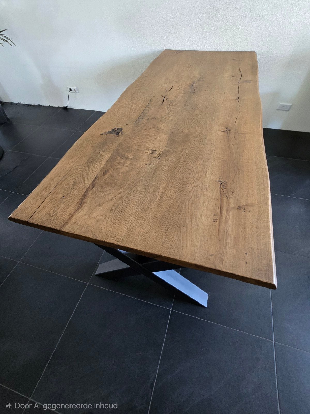 Eetkamertafel massief hout 240x100cm met metalen X-poten, Huis en Inrichting, Tafels | Eettafels, Ophalen, Rechthoekig, 200 cm of meer