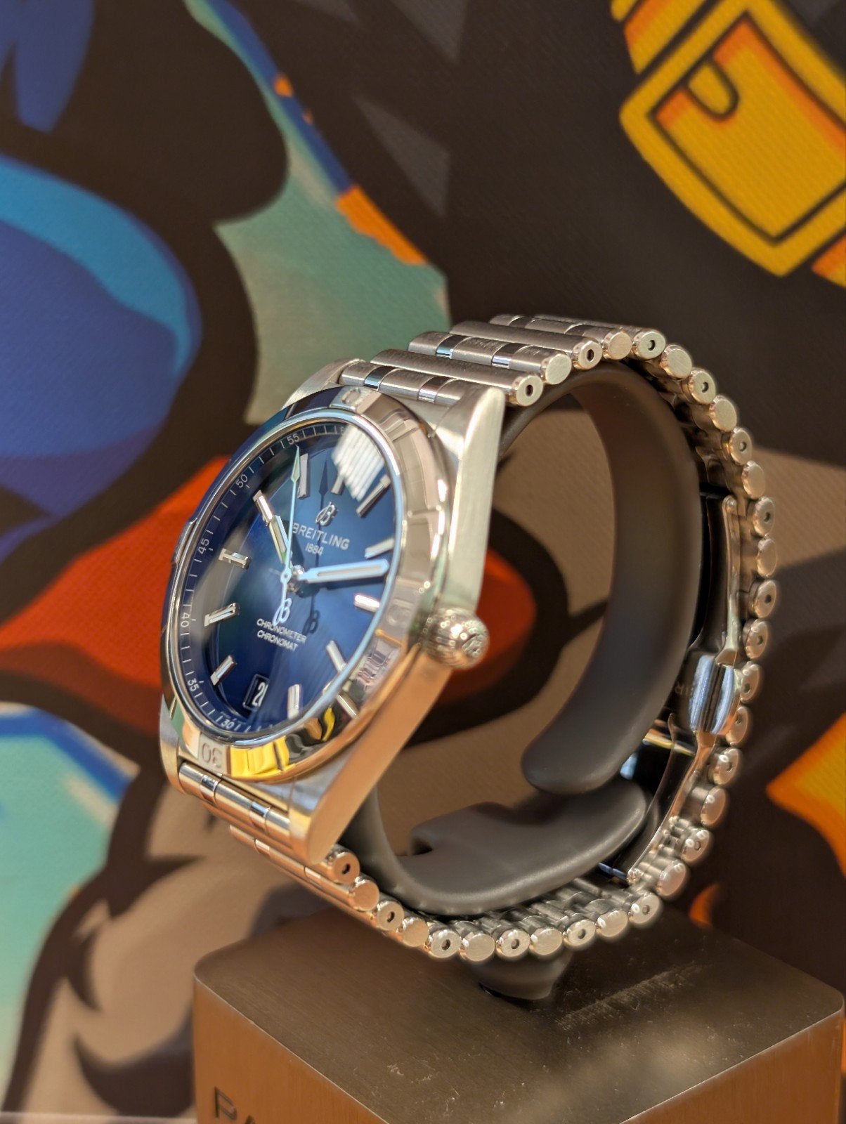 Breitling Chronomat 36 lady sunburst blue wijzerplaat, Ophalen of Verzenden, Zo goed als nieuw, Staal, Overige merken