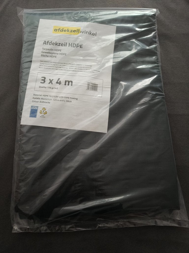 Te koop nieuw dekzeil 3x4 170gr antraciet, Ophalen of Verzenden, Nieuw, 15 m² of meer, Zeil