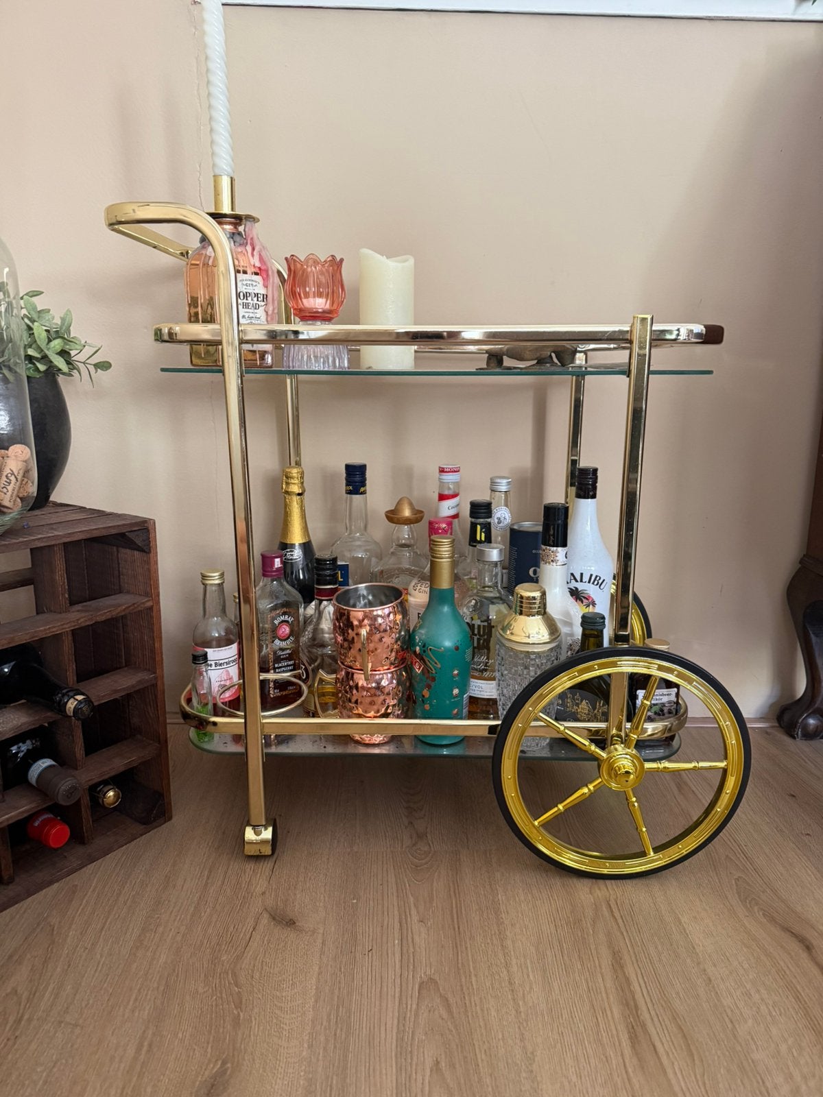 Serveerwagen goud/glas, Huis en Inrichting, Ophalen, Zo goed als nieuw
