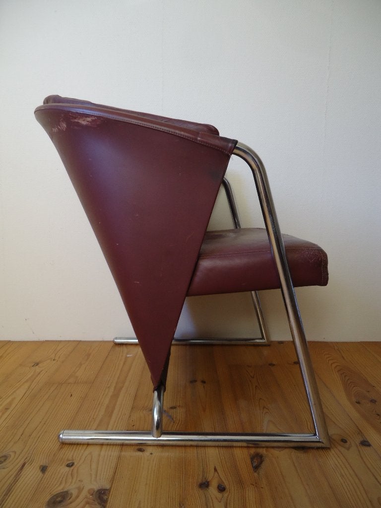 vintage design stoel paars chroom leder memphis, Huis en Inrichting, Gebruikt, Overige kleuren, Eén, Leer