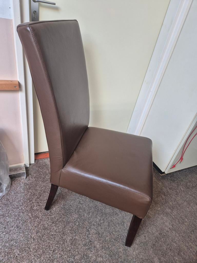 Leren eetkamerstoelen bruin  6 stuks, Huis en Inrichting, Fauteuils, Ophalen, Zo goed als nieuw, Minder dan 75 cm, 50 tot 75 cm