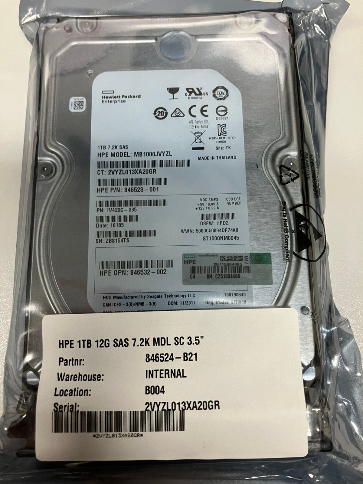 HP 1TB 3.5-inch SAS 12G LFF Hot Plug HDD, Intern, SAS, HDD, Nieuw
