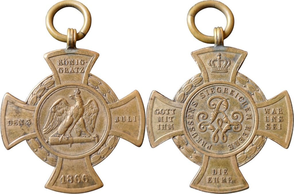Penning 1866, Pruisen, Erinnerungskreuz Koniggratz, Postzegels en Munten, Ophalen of Verzenden, Brons, Buitenland