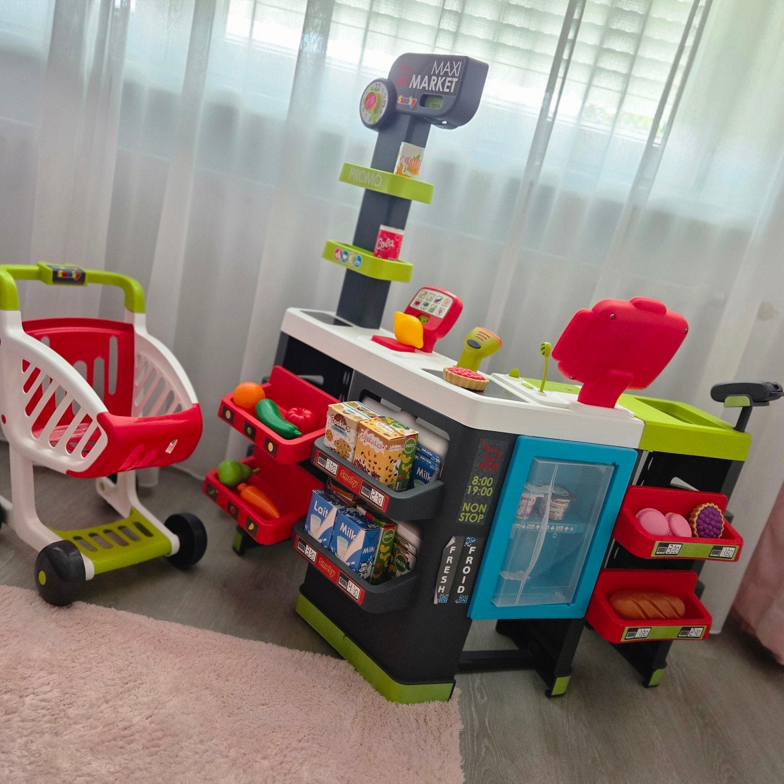 Smoby Maxi Market Supermarkt met Winkelwagen & Accessoires, Ophalen of Verzenden, Gebruikt, Jongen of Meisje