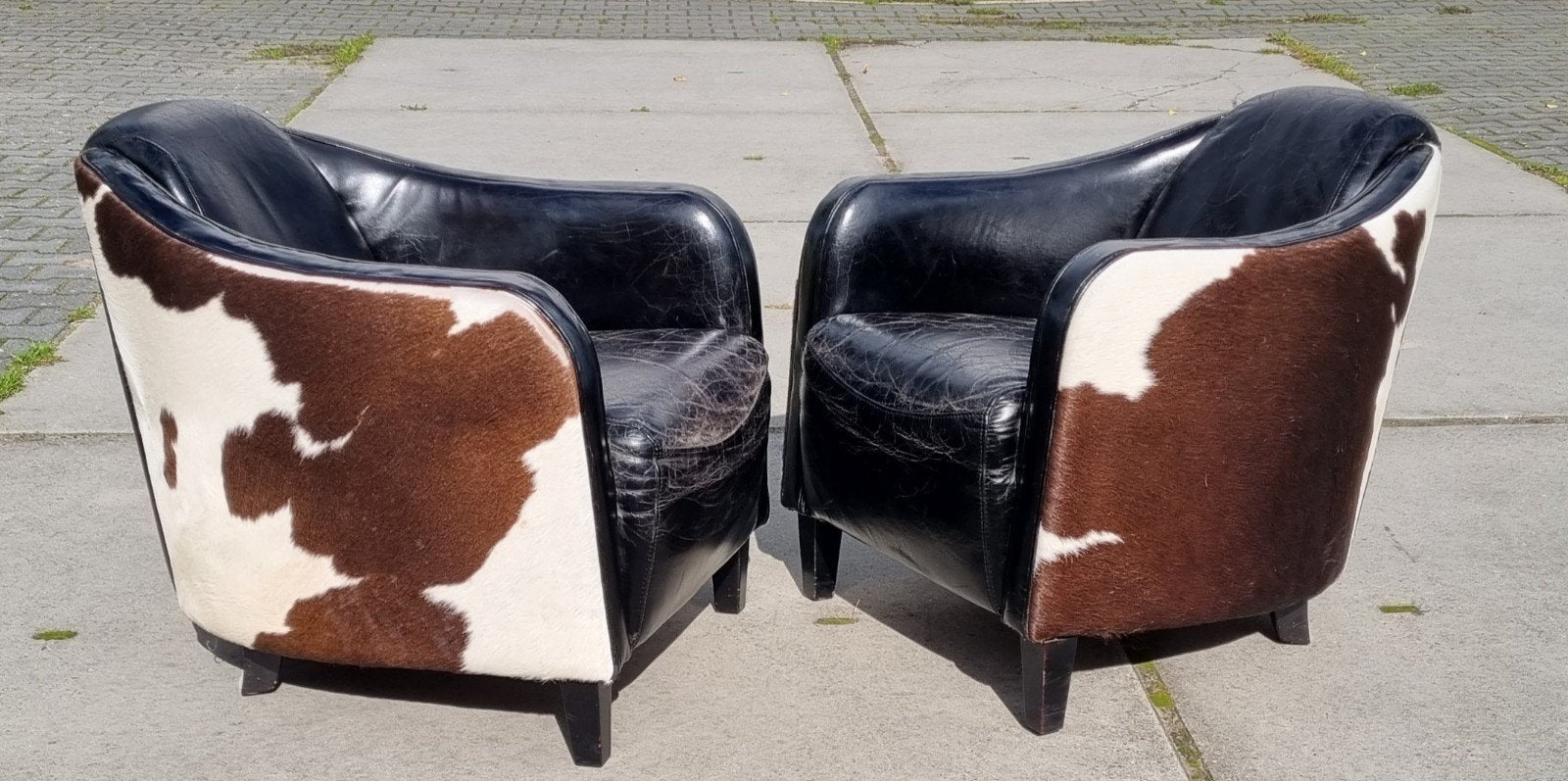 2x Aviator fauteuil leer + koeienhuid én GRATIS BEZORGING, Huis en Inrichting, Gebruikt, Aviator, ., Ophalen of Verzenden