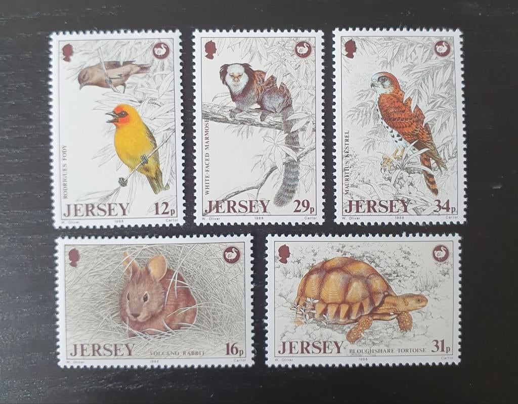 Jersey 1988 Vogels Dieren Michel 442-446 postfris, Verzenden, Postfris, Dier of Natuur