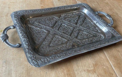 Oosters Dienblad met Handvatten, Huis en Inrichting, Gebruikt, Decoratieve rand, Ophalen of Verzenden, Dienblad
