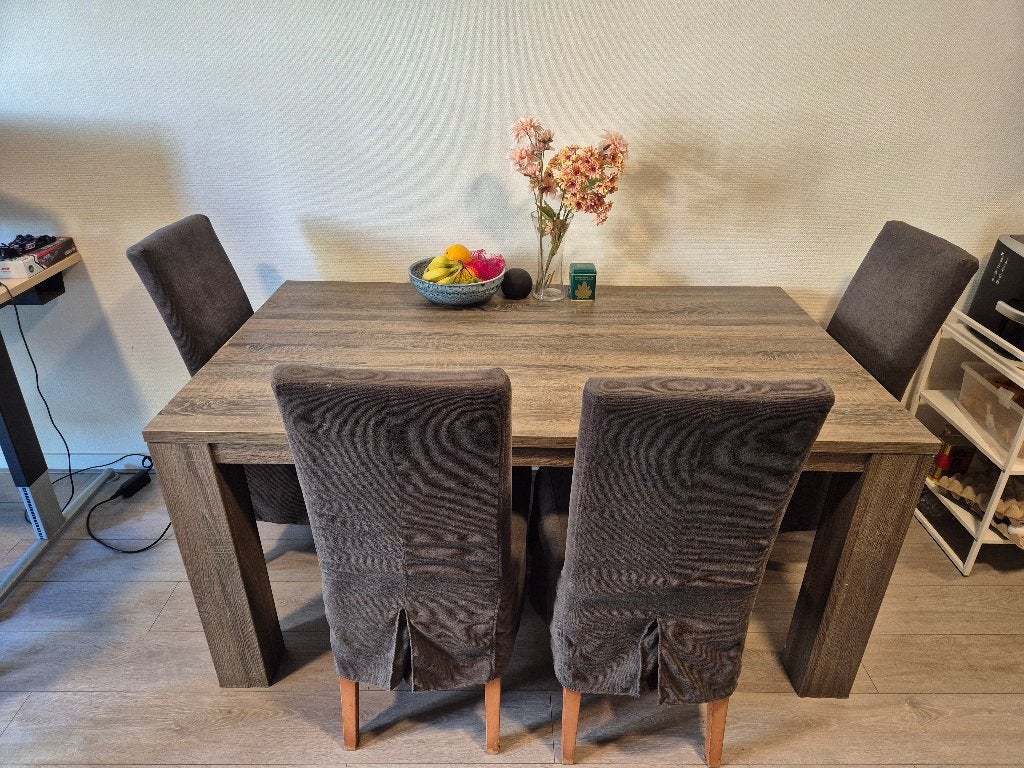 Gratis eettafel 160x95 cm + 4 stoelen, Ophalen, Gebruikt, 50 tot 100 cm, Vijf personen of meer
