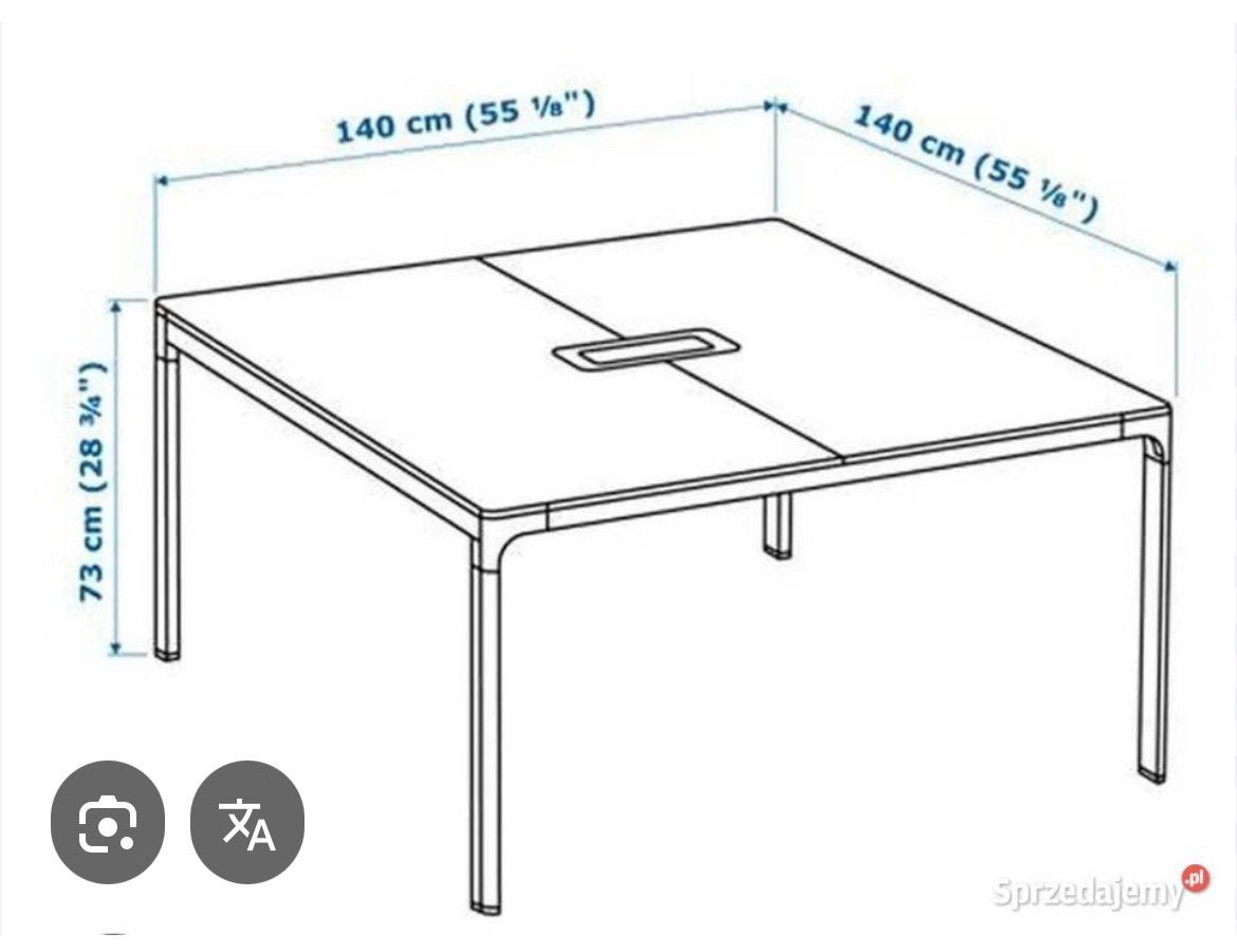 Bekant eetkamertafel/dubbelbureau met kabelgoot 140x140, Ophalen, Gebruikt, Rechthoekig, 100 tot 150 cm