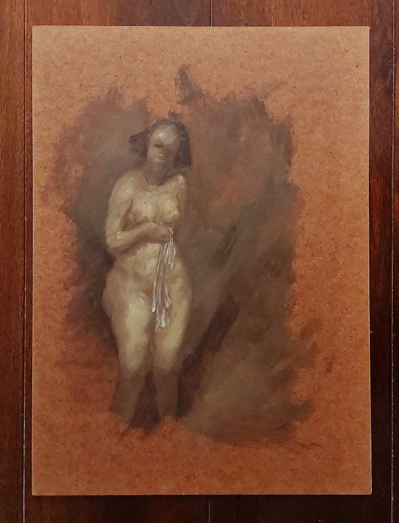 Schilderij/ Studie van Staand Vrouwelijk Naakt - Olieverf, Antiek en Kunst, Paneel, Portret of Personen, Expressionistisch, Ophalen of Verzenden