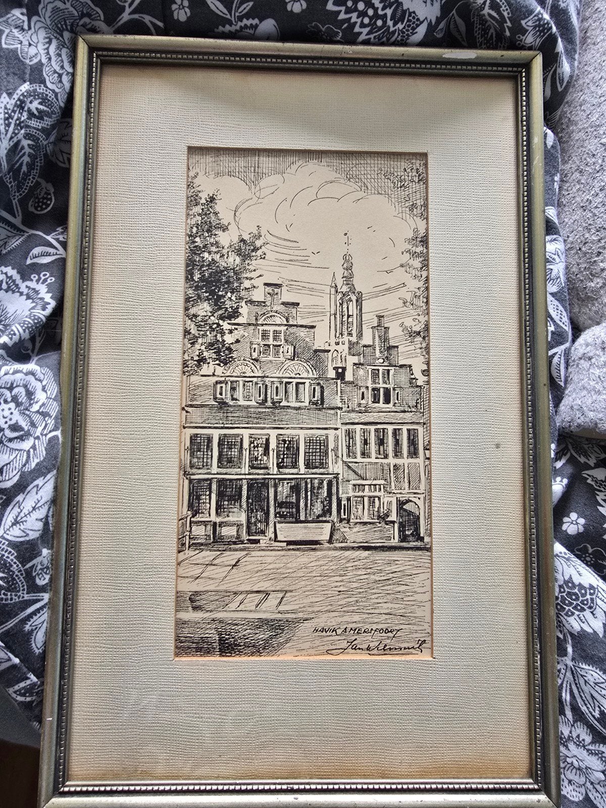 Ingelijste pentekening 'Havink Amersfoort' gesigneerd, Antiek en Kunst, Kunst | Tekeningen en Foto's, Ophalen of Verzenden, Tekening