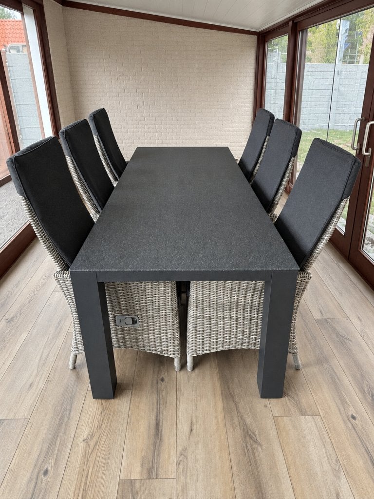 Bardani tafel 230x90 cm + 6 Bardani verstelbare stoelen, Tuin en Terras, Ophalen, 6 zitplaatsen, Aluminium, Zo goed als nieuw