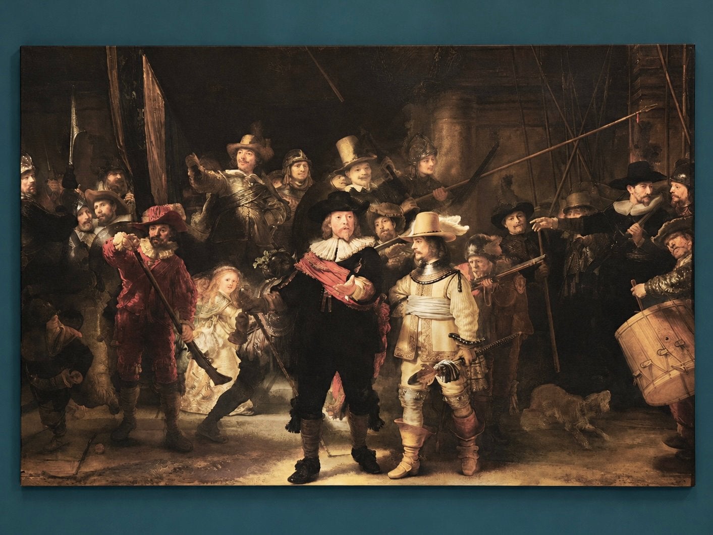 De Nachtwacht van Rembrandt op Canvas (120 x 100 cm), Ophalen, Zo goed als nieuw, Schilderij, 100 tot 125 cm