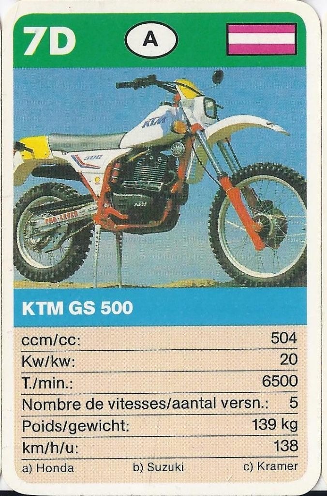 X13 motorkaartje 7d ktm gs 500, Ophalen of Verzenden, Zo goed als nieuw, Motoren
