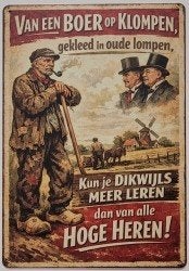 Metalen Wandbord Boer op Klompen 20x30 cm Nieuw, Ophalen of Verzenden