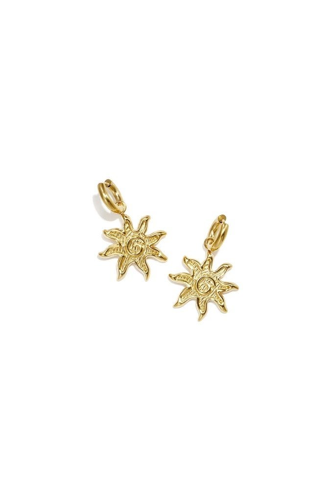 Roestvrijstalen hangende oorbellen met zonnemotief, Sieraden, Tassen en Uiterlijk, Ophalen of Verzenden, Nieuw, Grijs, Overige materialen