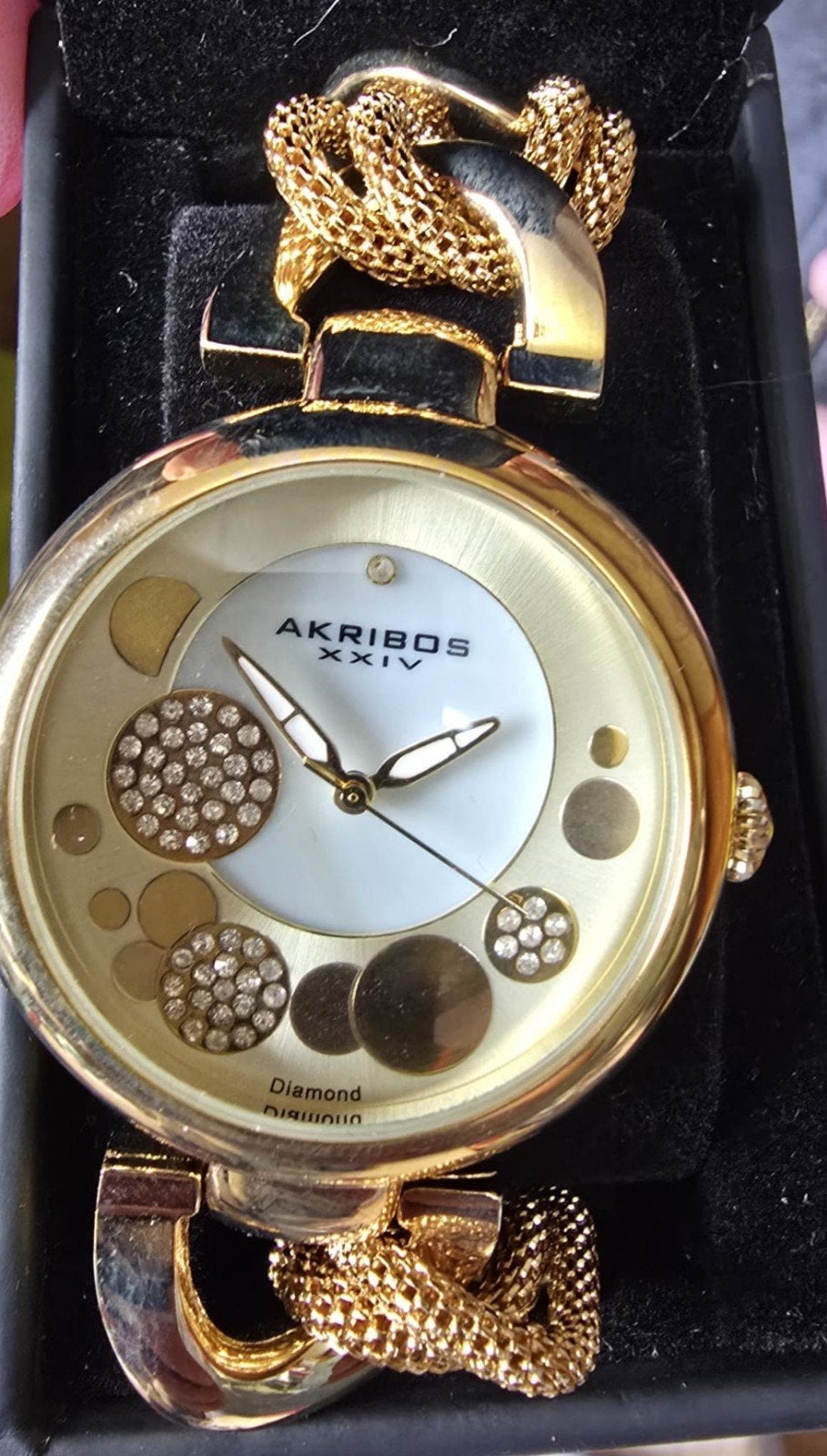 Akribos XXIV Dameshorloge met Diamanten en Gouden Band, Overige merken, Polshorloge, Ophalen of Verzenden, Zo goed als nieuw