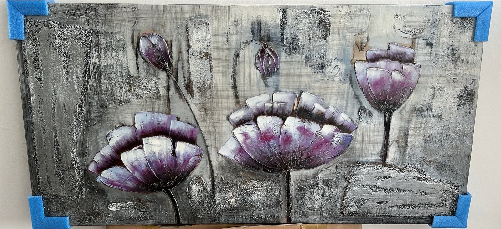 Gratis Modern schilderij met paarse bloemen, 120x60 cm, Acrylverf, Met textuur, Ophalen of Verzenden, Bloemen