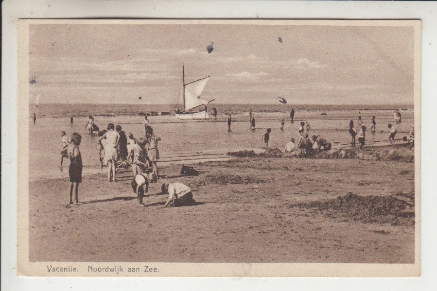 Noordwijk aan Zee - Strand, Vacantie, Ophalen of Verzenden, 1920 tot 1940, Gelopen, Zuid-Holland