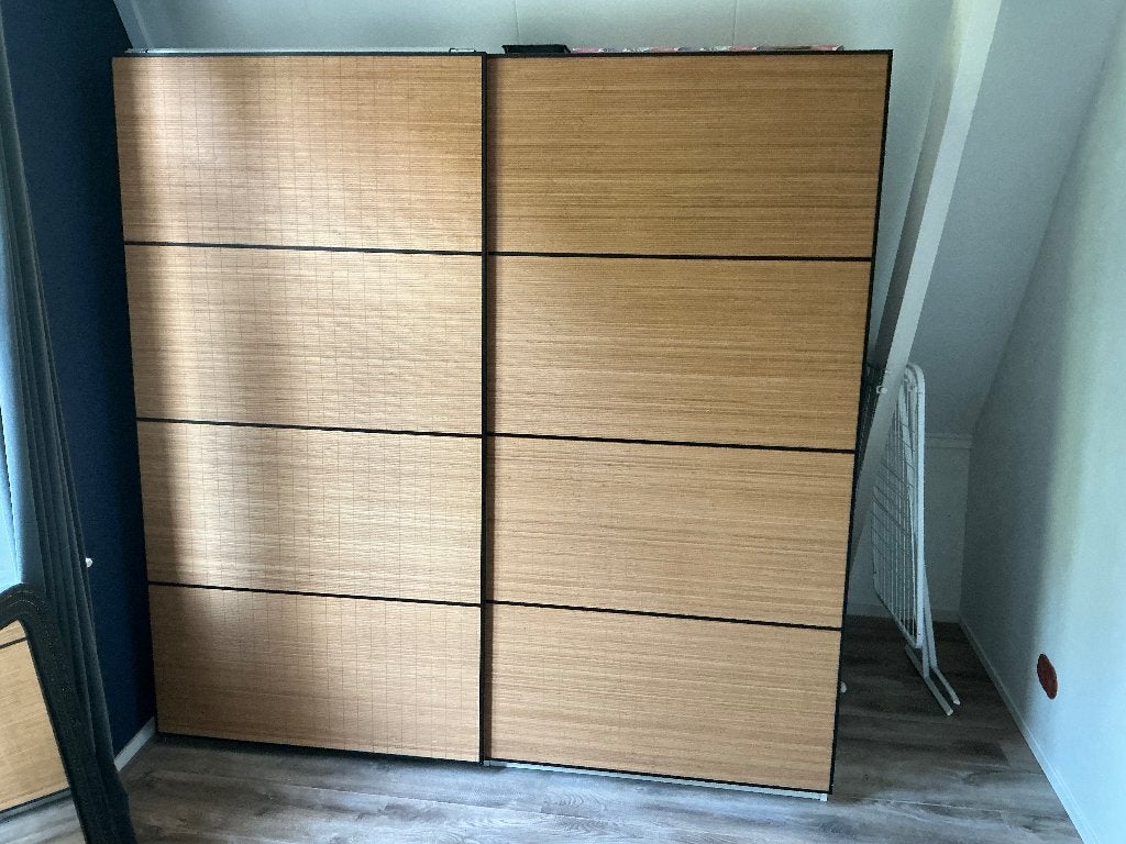 IKEA PAX kledingkast – 2 bamboe schuifdeuren – 10 planken, Ophalen, Gebruikt, 200 cm of meer, 150 tot 200 cm