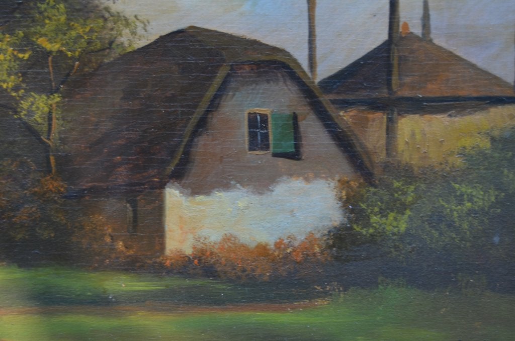 Boerderij gesign. Bamberg olieverf op hout, Antiek en Kunst, Kunst | Schilderijen | Klassiek, Ophalen of Verzenden, Klassiek, Ingelijst