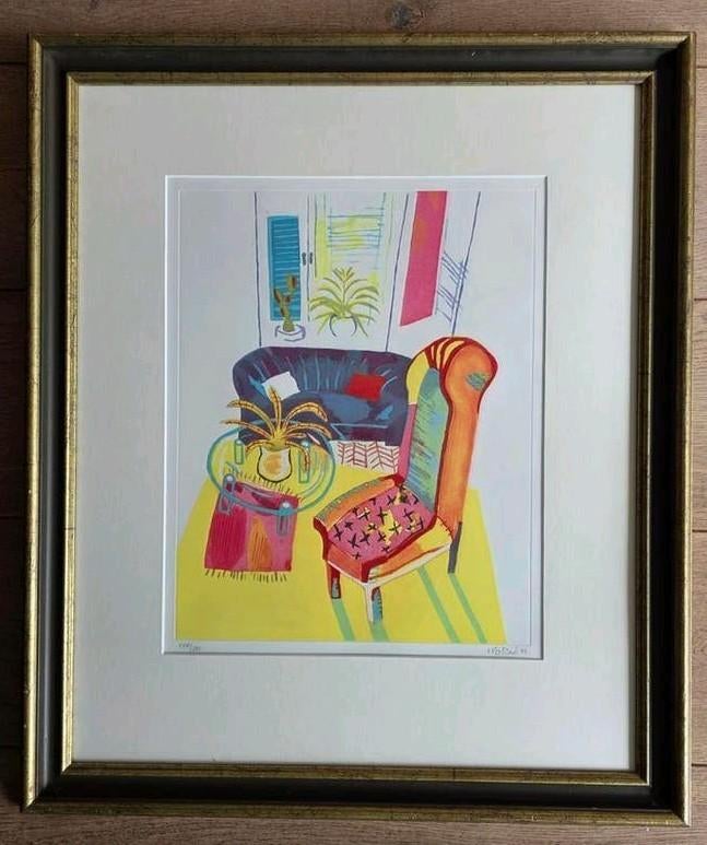 Litho Peter Florian - Interieur met stoel en bank (1996), Antiek en Kunst, Ophalen