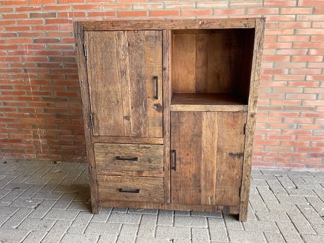 Kabinet 100 cm breed  oud hout direct leverbaar actie prijs, 1 of 2 laden, Nieuw, Minder dan 100 cm, 25 tot 50 cm