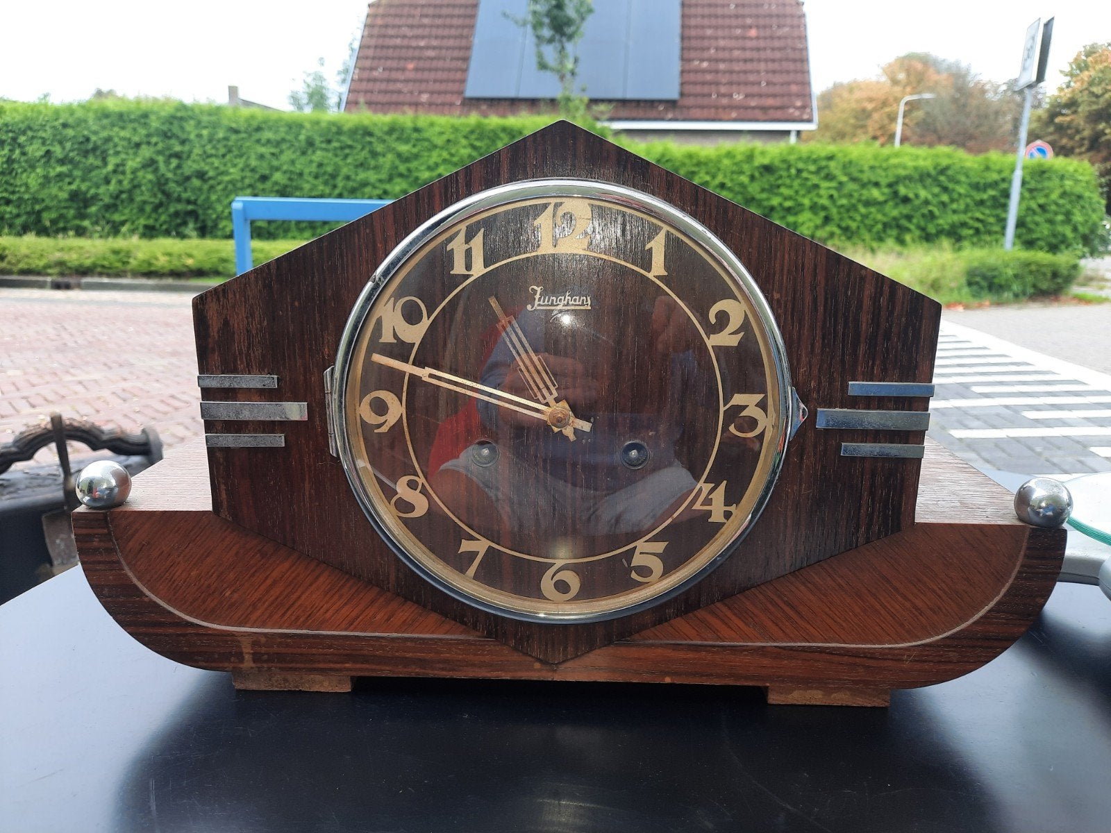 Antieke Junghans tafelklok - Art Deco, Ophalen of Verzenden