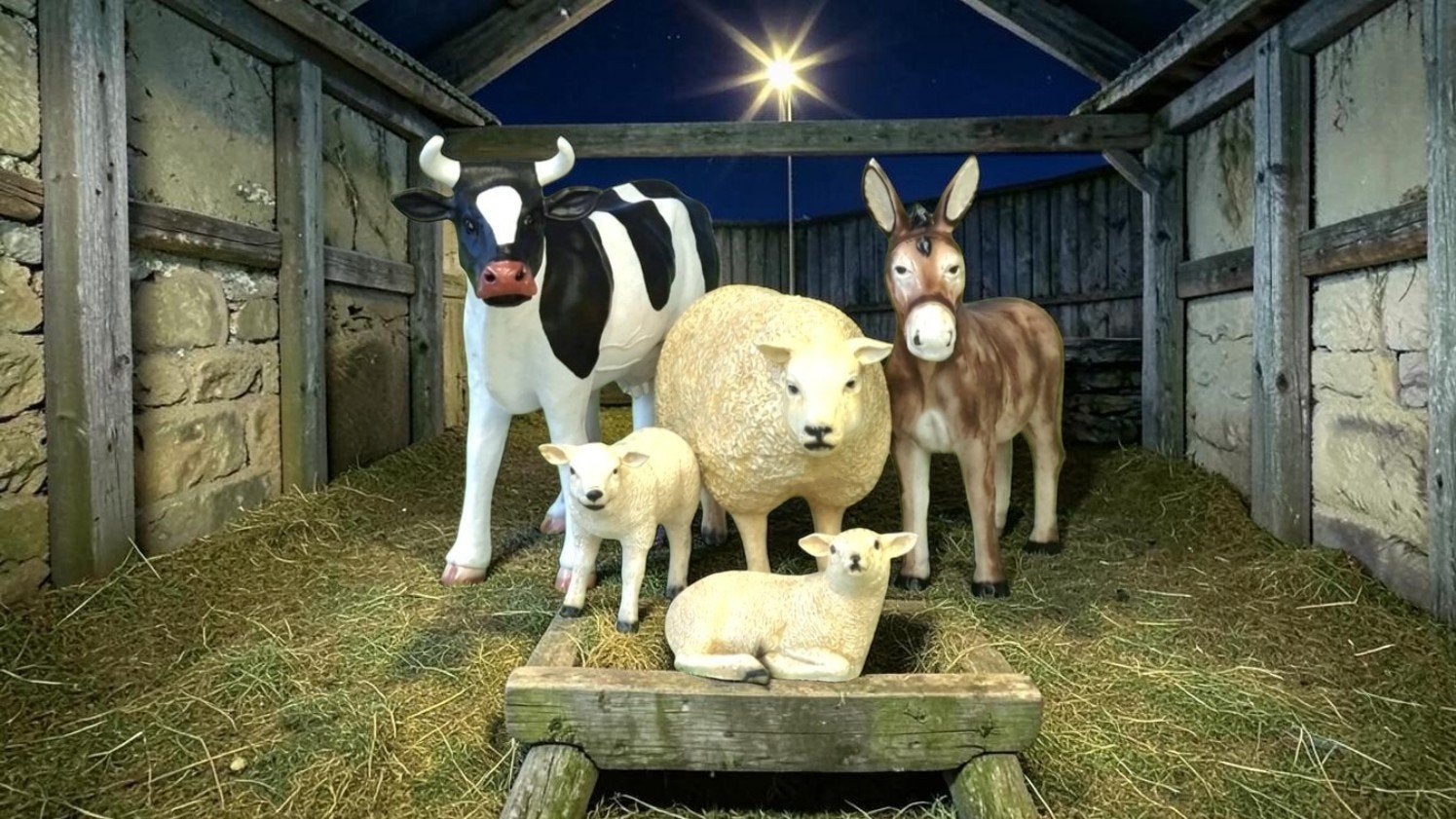 Kerststal koe Paard Varken Kalf Geit Schaap Ezel Beelden, Ophalen, Nieuw, Dier