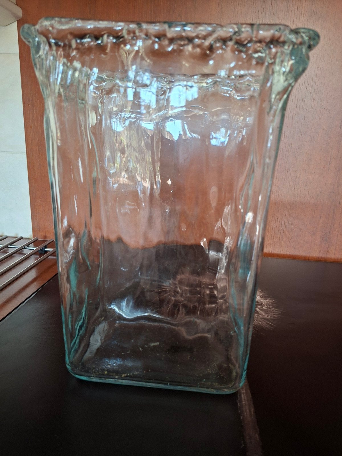 glazen vierkante vaas, Huis en Inrichting, Woonaccessoires | Vazen, Ophalen, Zo goed als nieuw, Glas, 32 cm