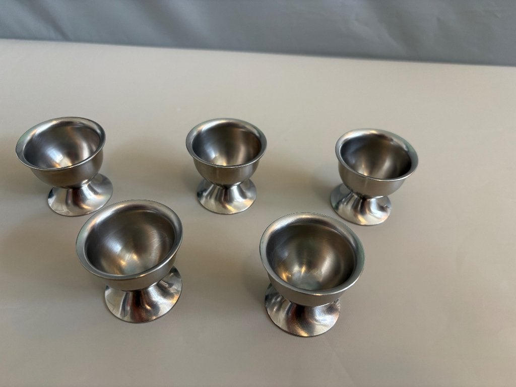 Set van 5  eierdopjes (Gero Zilmeta), Ophalen, Gebruikt, Rvs of Chroom, Bestekset