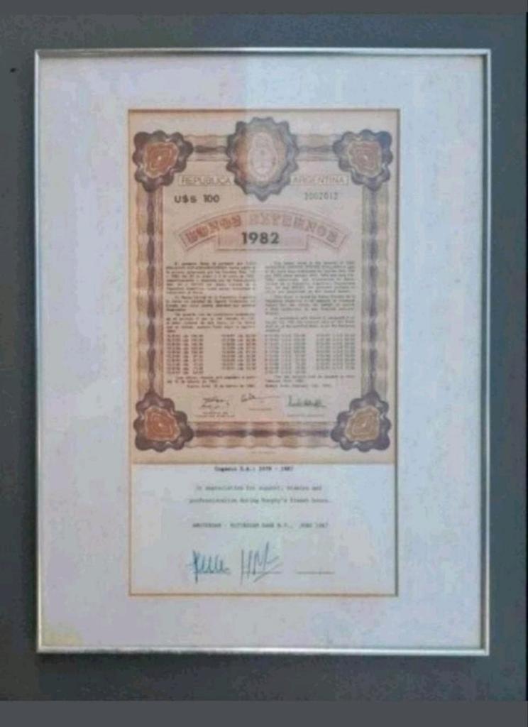 BONO NACIONAL BONOS EXTERNOS 100 DOLARES, AÑO 1982, Ophalen of Verzenden