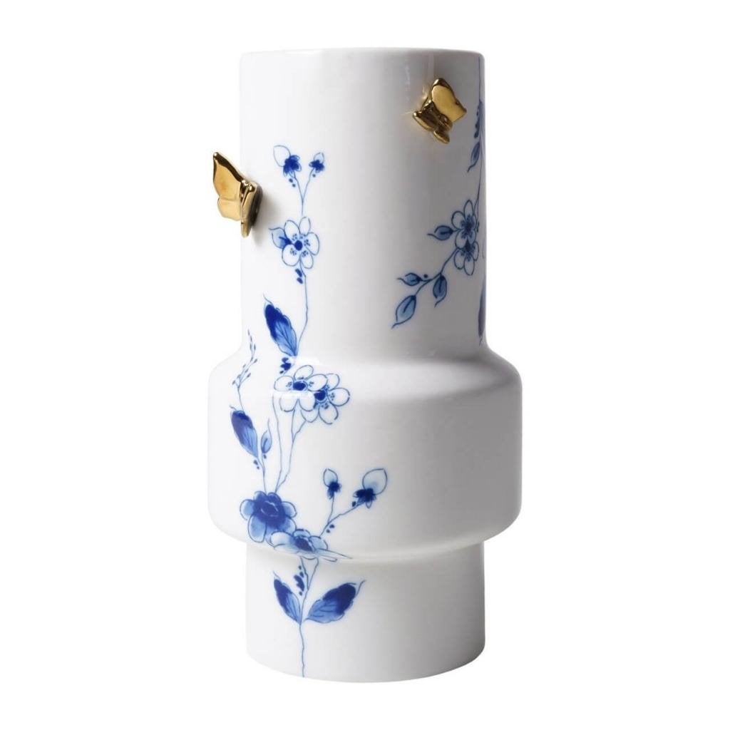 Nieuw, Heinen Delfts Blauw, vaas Vlindergoud, 21 cm, 21 cm, Blauw, Ophalen of Verzenden, Industrieweg 7, 3881LB Putten