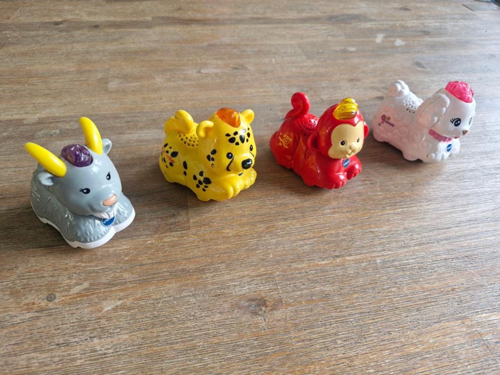 VTech Zoef Zoef Dieren set - Geit, Cheetah, Aap, Hond, Kinderen en Baby's, Speelgoed | Vtech, Ophalen of Verzenden, Gebruikt, 6 maanden tot 2 jaar