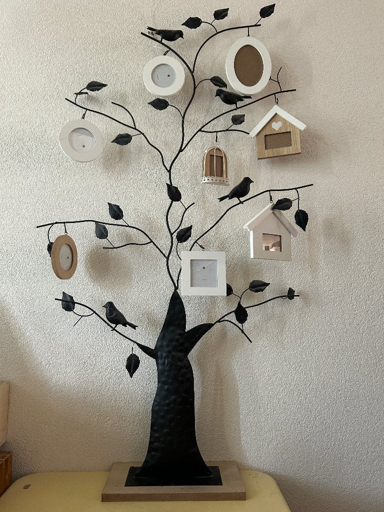 Metalen Stamboom Fotolijst met Vogeldecoratie (115cm), Ophalen, Hout, Zo goed als nieuw, Pasfotolijstje