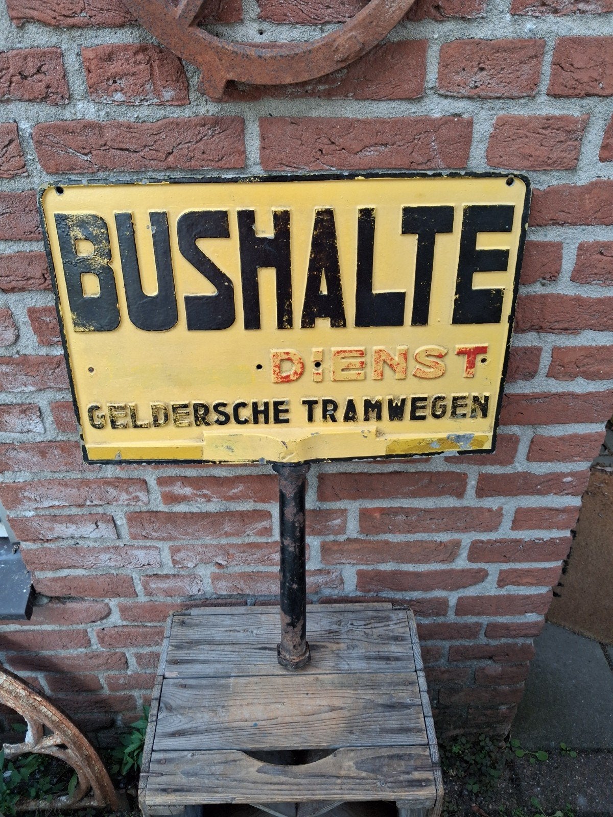 oud bushaltebord bushalte dienst gtw Geldersche tramwegen, Verzamelen, Ophalen, Gebruikt, Bus of Metro, Overige typen