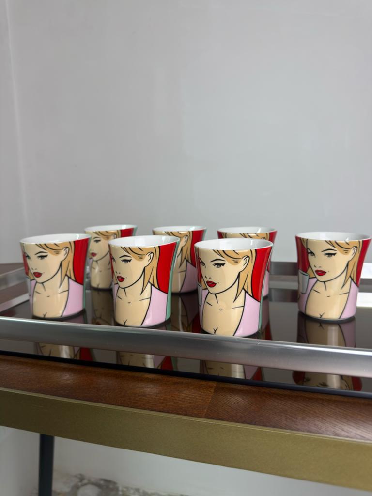 Vintage Pop Art Mokken set (7) designed by Luc Verschuuren, Nieuw, Ophalen of Verzenden, Overige stijlen, Kop(pen) en/of Schotel(s)