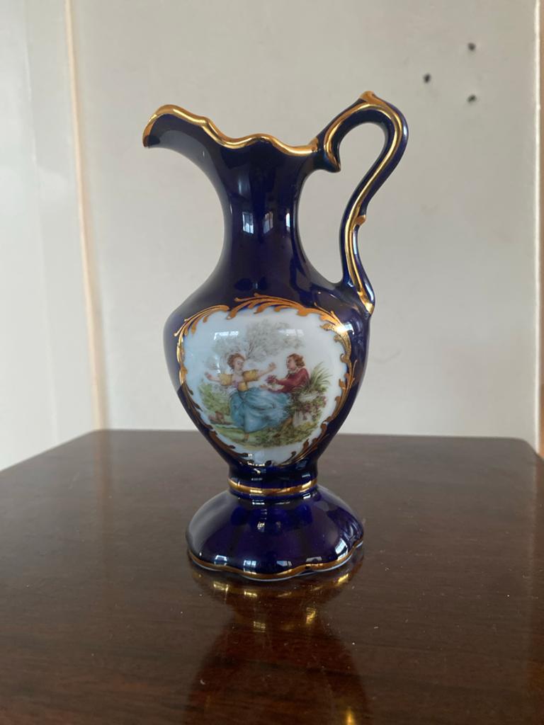 Antieke Limoges Vaas - Kobaltblauw met Romantisch Tafereel, Ophalen of Verzenden
