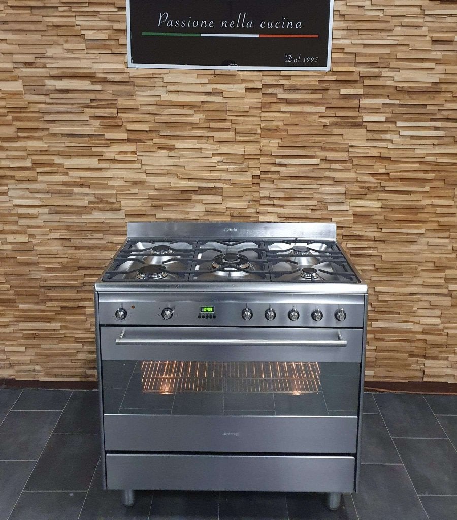 Luxe Smeg Fornuis 90cm RVS 1 elektrische oven 5 pits, Witgoed en Apparatuur, Niet ingevuld, Hete lucht, 60 cm of meer, Niet ingevuld