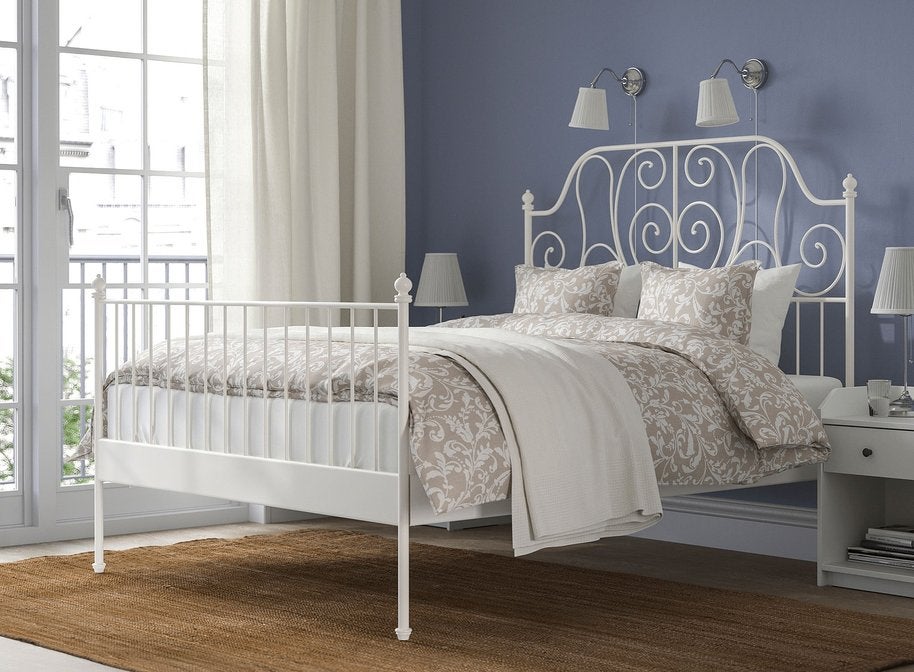 Bed Ikea LEIRVIK vintage landelijk 140 x 200 met lattenbodem, Ophalen, Gebruikt, Tweepersoons, 140 cm