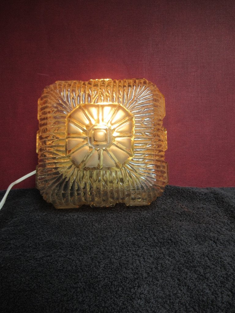 Vintage retro plafonniere amber kleur jaren 60 / 70., Inclusief lichtbron, NB, Zo goed als nieuw, Glas