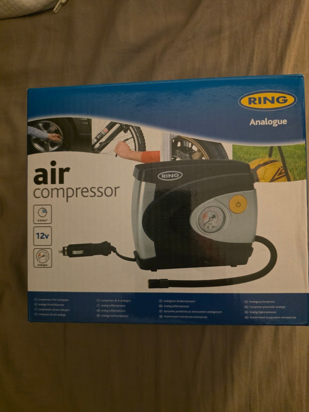 RING Analoge Luchtcompressor 12V - Compact en Draagbaar, 6 tot 10 bar, Nieuw, Ophalen of Verzenden, Minder dan 200 liter/min